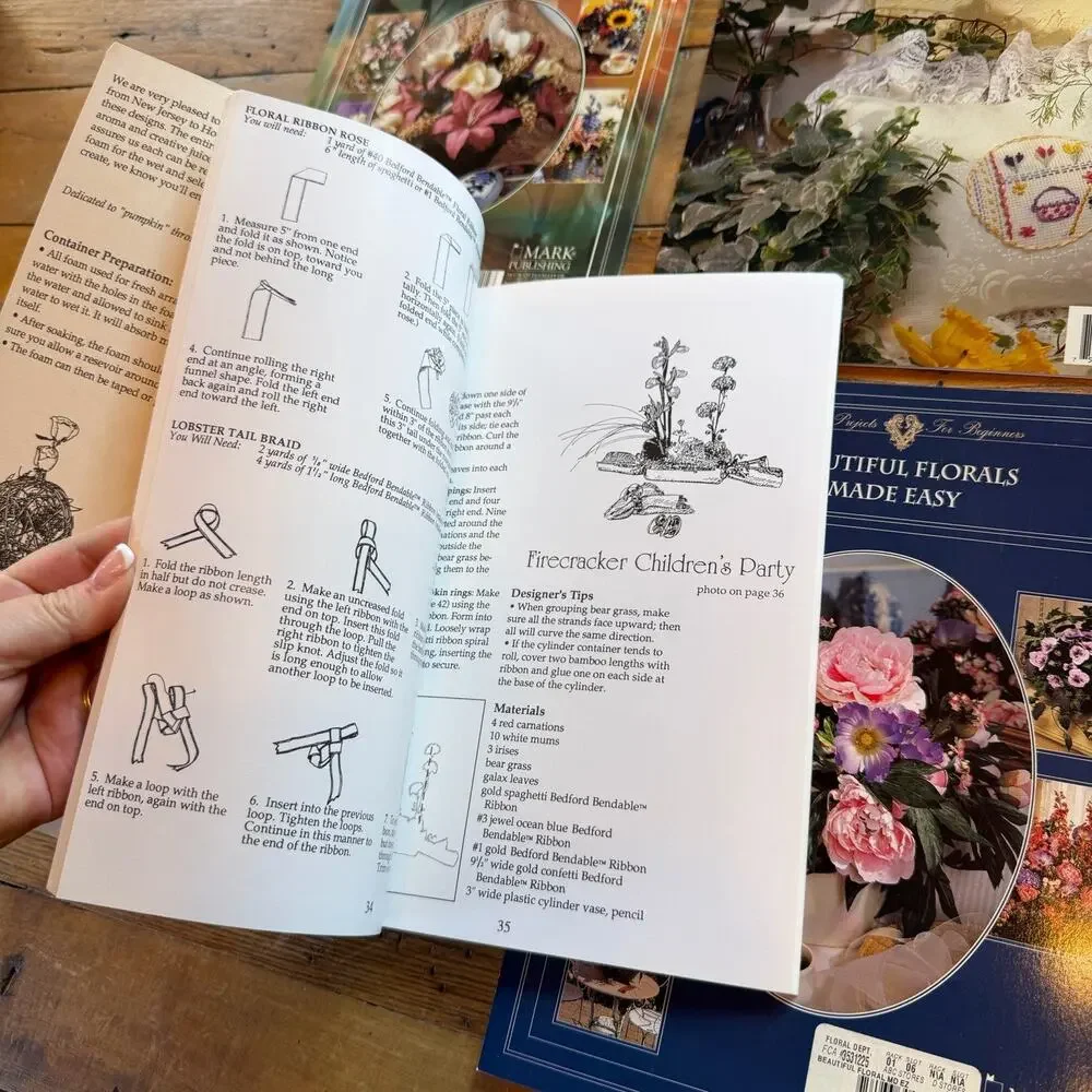 Vintage Floral Design Craft Book Lot Arrangement Wreath DIY Flowers 90s How To